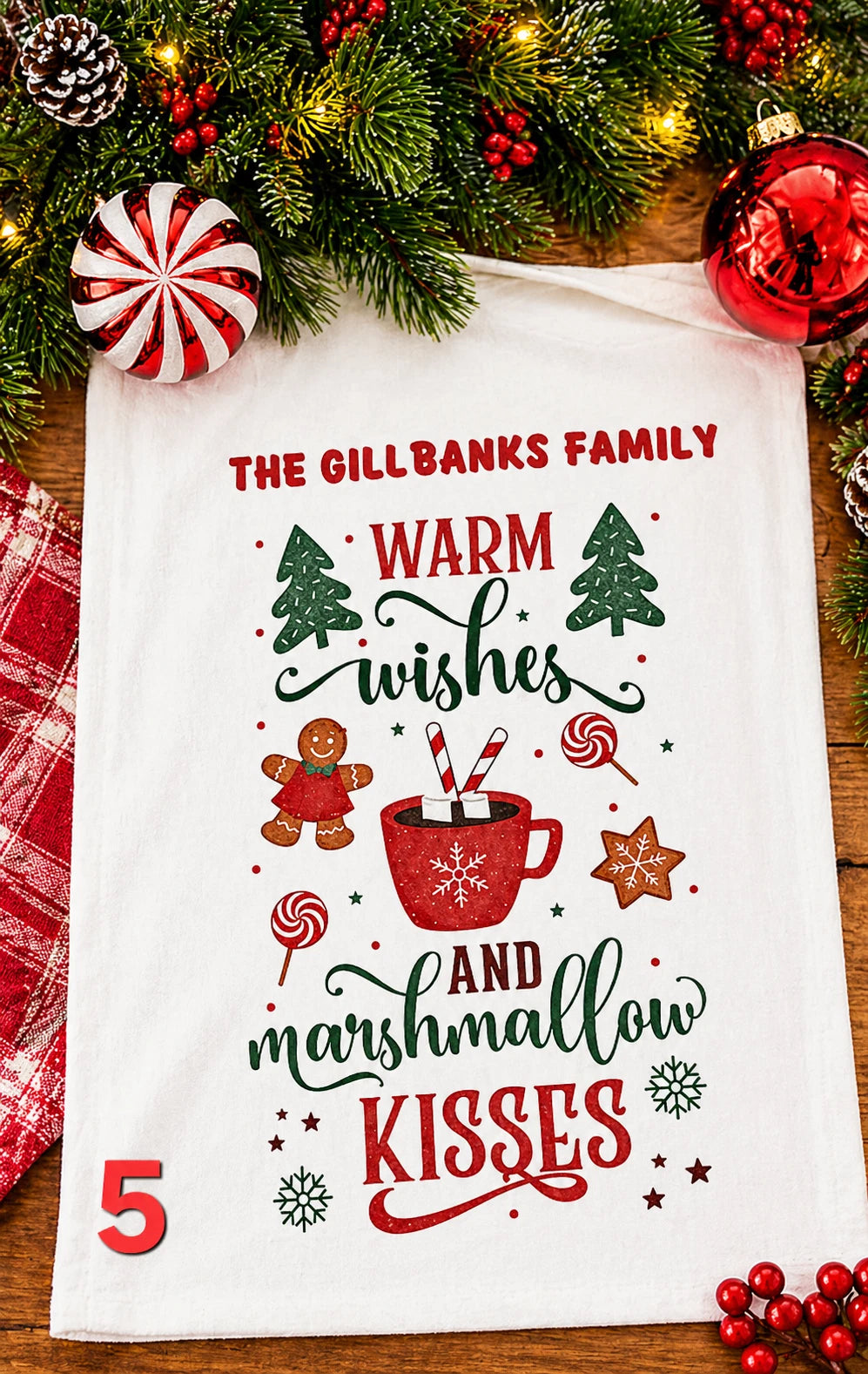 Personalised Christmas Kitchen Towel | 7 Festive Designs | Family Name