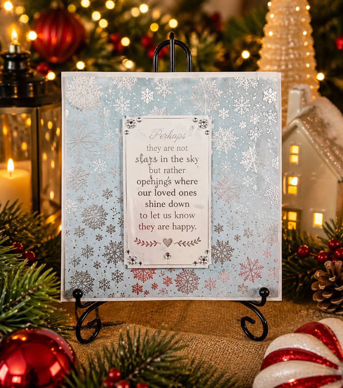 Personalised 3D Luxury Boxed Christmas Card | White Silver Winter Bouquet | Remembrance | Handmade 8x8