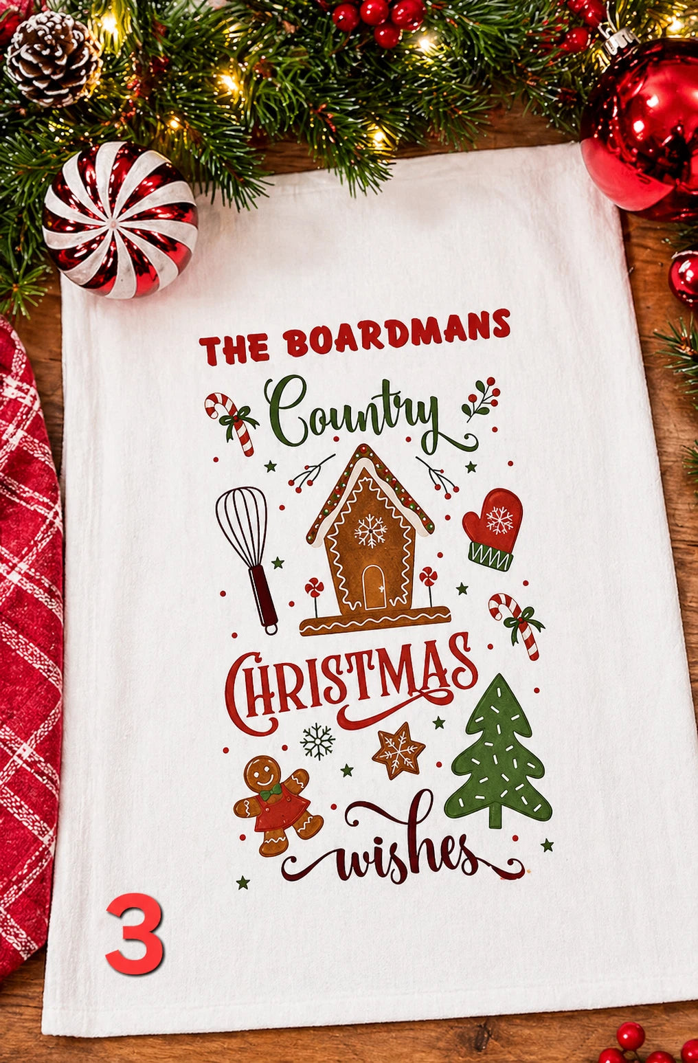 Personalised Christmas Kitchen Towel | 7 Festive Designs | Family Name
