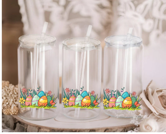 Personalised Easter Egg Acrylic  or Glass 16oz Libby Can with Lid and Straw
