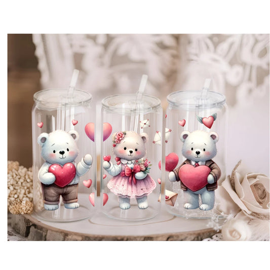 Teddy Acrylic or Glass 16oz Libby can with Lid and Straw