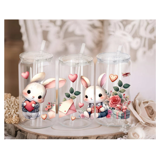 Bunny Acrylic or Glass 16oz Libby Can with Lid and Straw