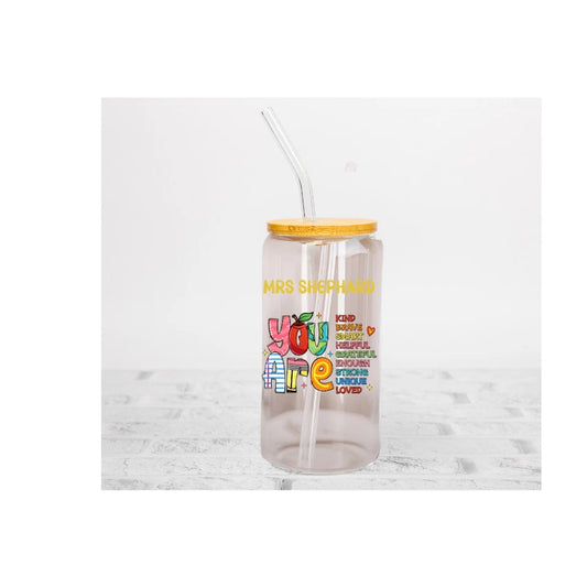 Personalised Teacher 16oz Acrylic or Glass libby can with lid and straw