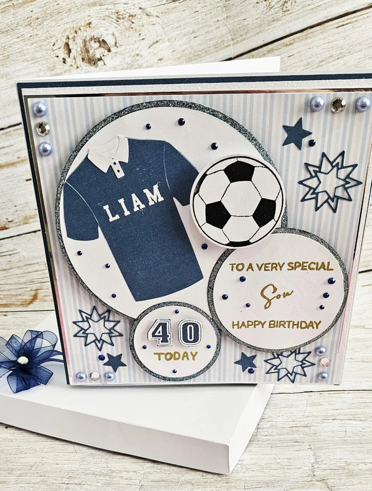 Personalised Handmade 8x8 3D Football  Boxed Card. Any Relation.